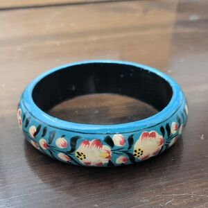 Floral Painted Wooden Bangle Bracelet